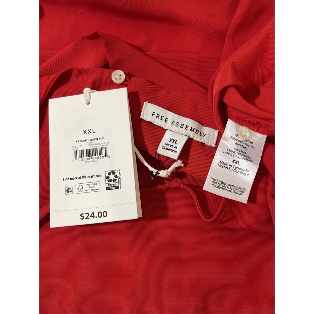 Free Assembly Women's 3/4 Bell Sleeve Top Size XXL Red NWT - Picture 4 of 7